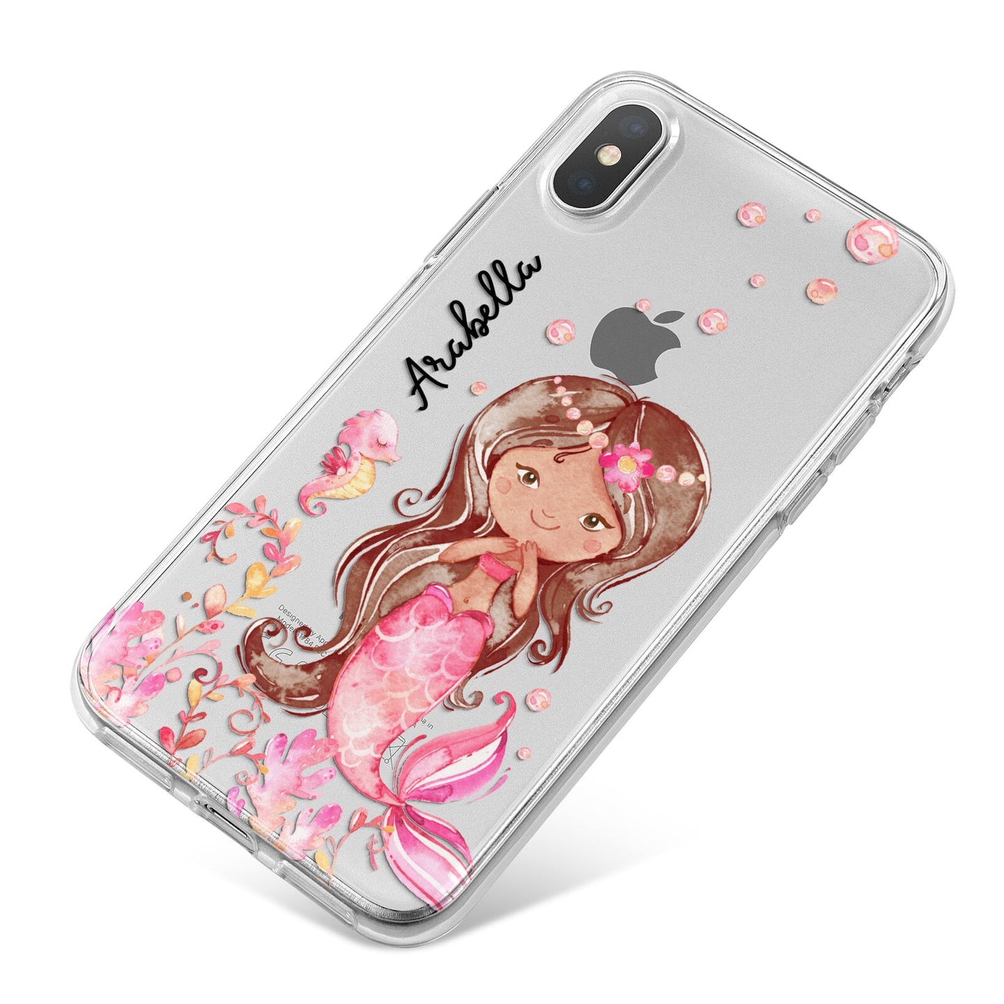 Personalised Pink Mermaid iPhone X Bumper Case on Silver iPhone