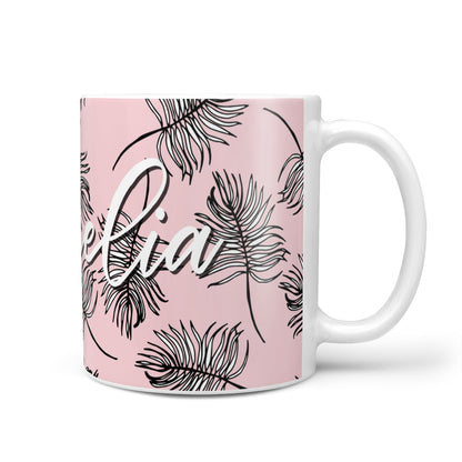 Personalised Pink Monochrome Tropical Leaf 10oz Mug