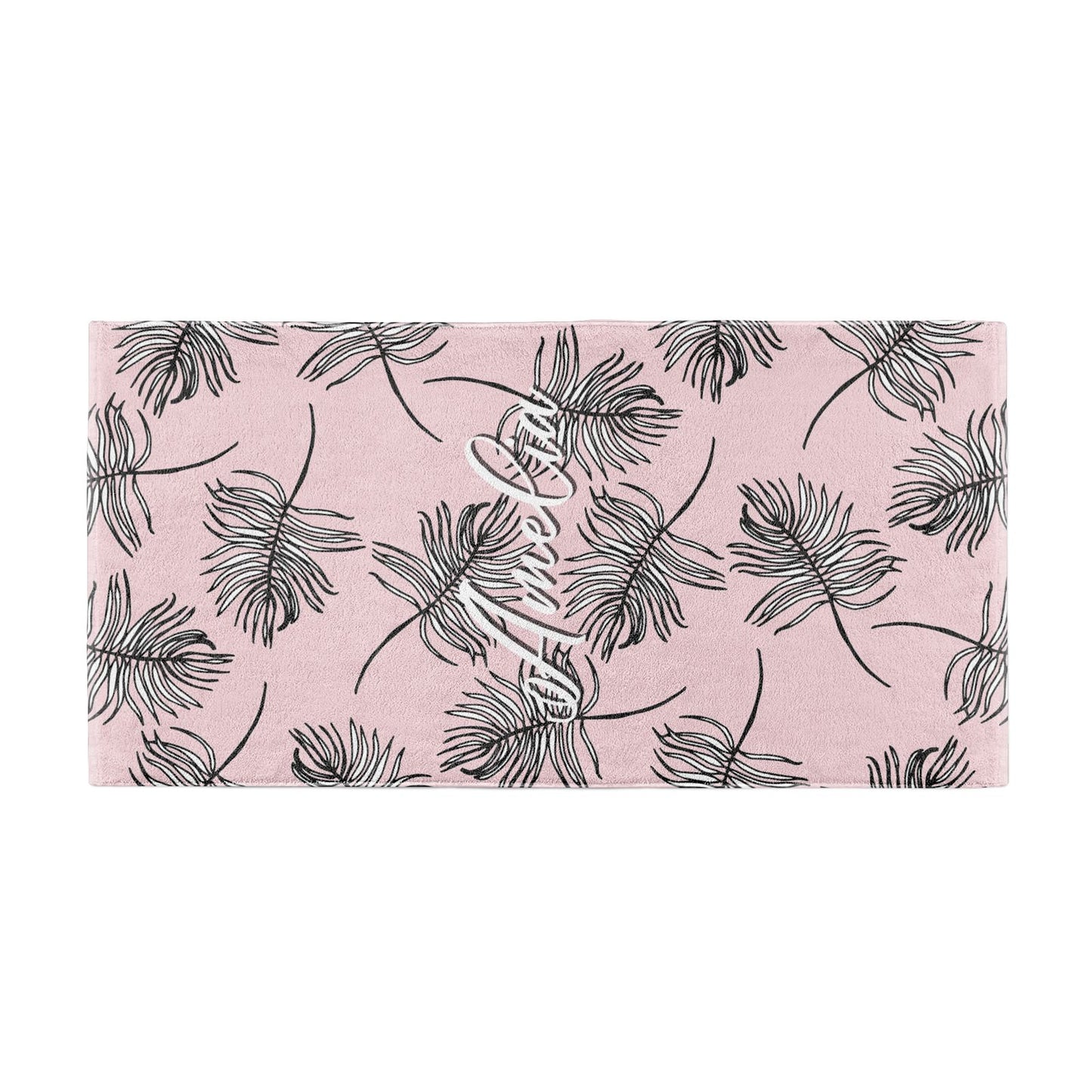 Personalised Pink Monochrome Tropical Leaf Beach Towel Alternative Image