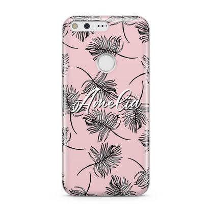 Personalised Pink Monochrome Tropical Leaf Google Pixel Case