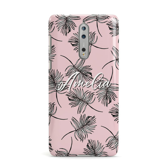 Personalised Pink Monochrome Tropical Leaf Nokia Case