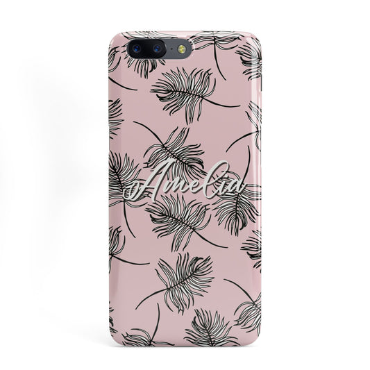 Personalised Pink Monochrome Tropical Leaf OnePlus Case