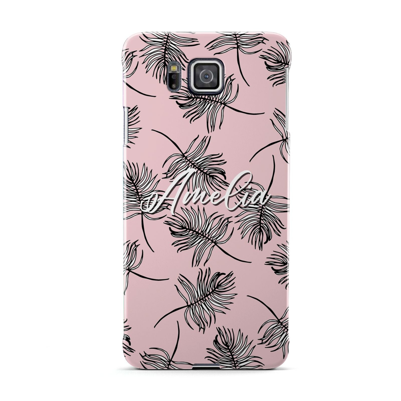 Personalised Pink Monochrome Tropical Leaf Samsung Galaxy Alpha Case