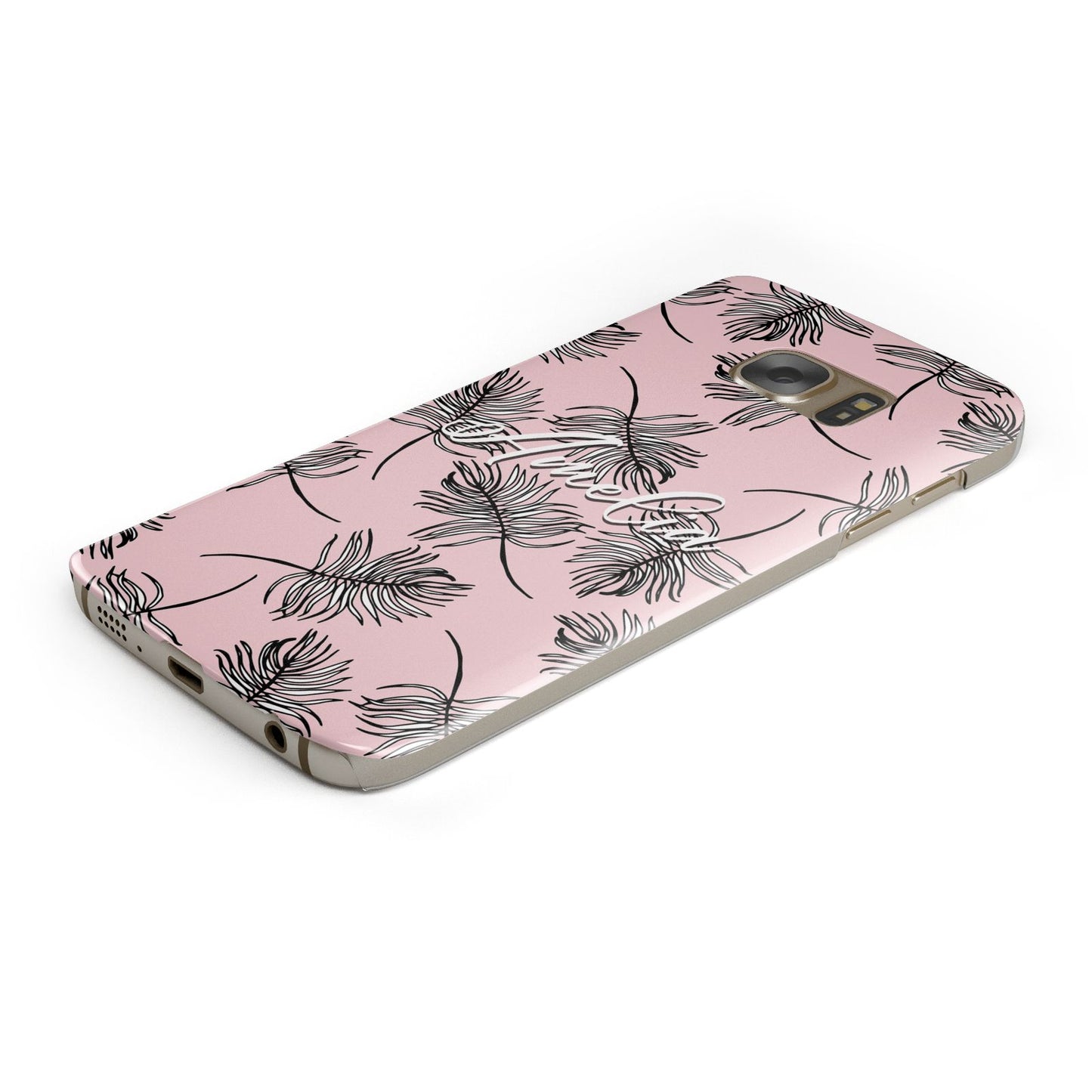 Personalised Pink Monochrome Tropical Leaf Samsung Galaxy Case Bottom Cutout
