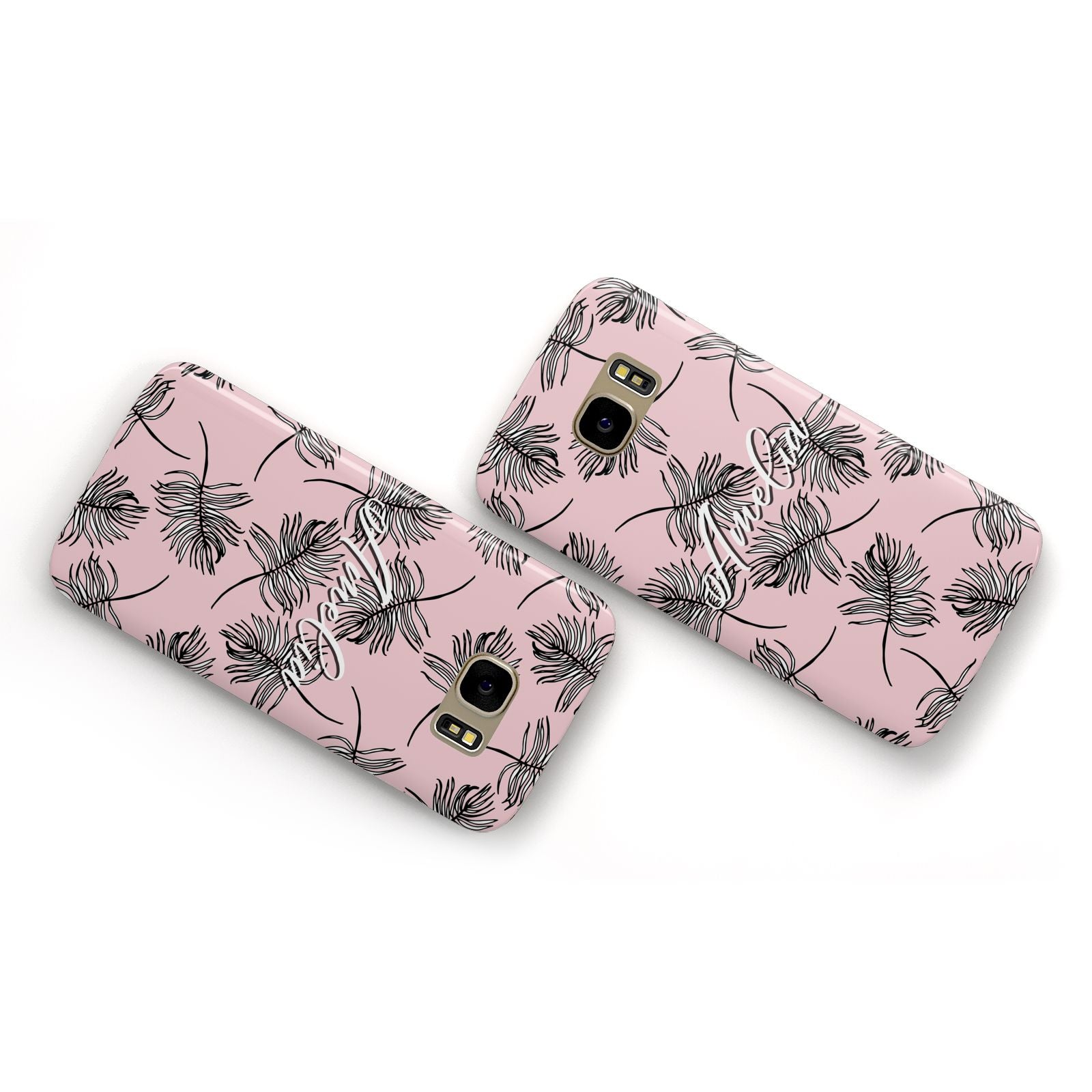 Personalised Pink Monochrome Tropical Leaf Samsung Galaxy Case Flat Overview