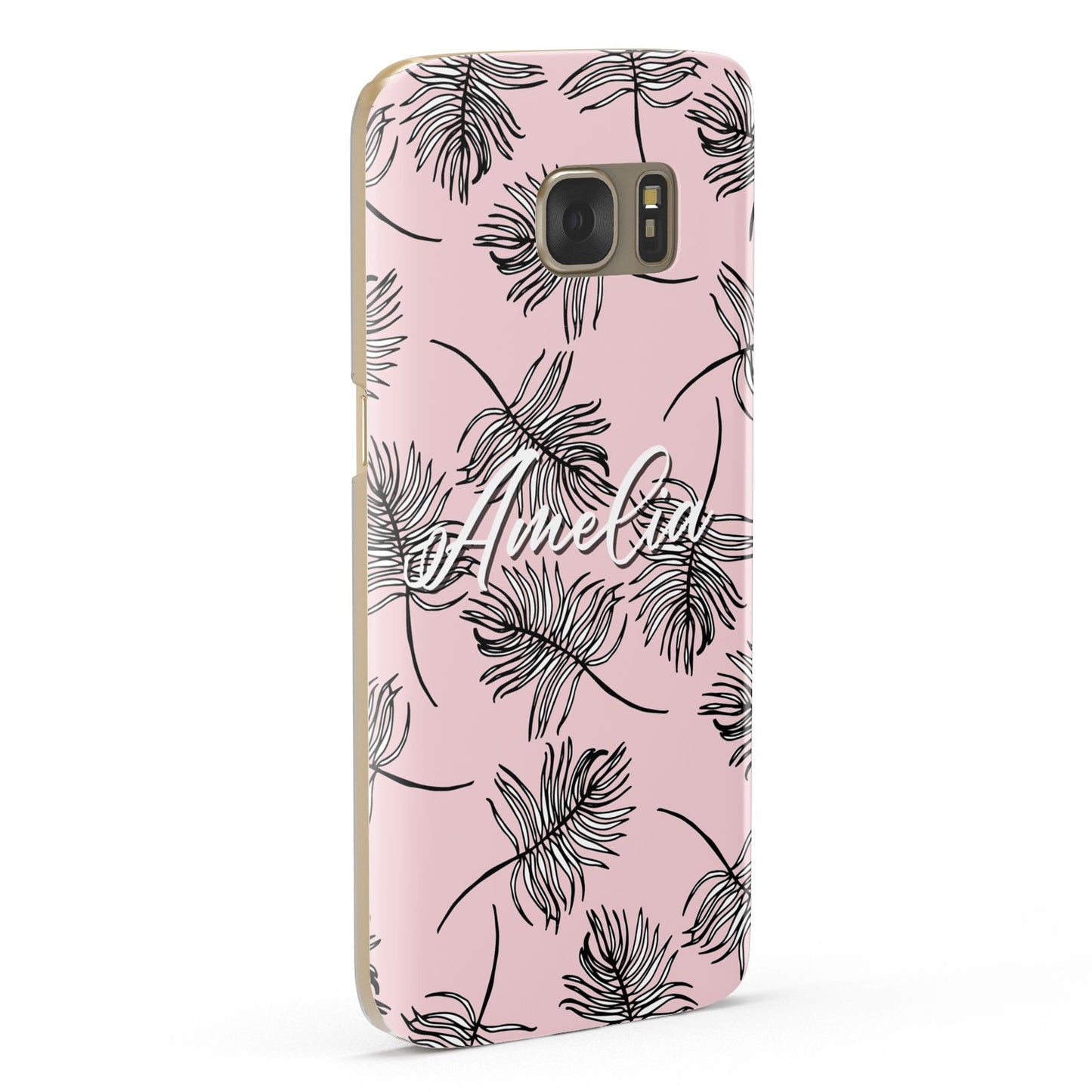 Personalised Pink Monochrome Tropical Leaf Samsung Galaxy Case Fourty Five Degrees