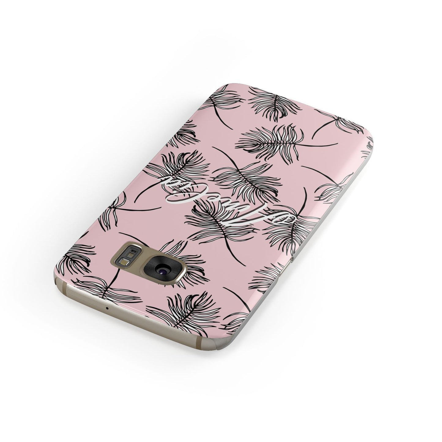 Personalised Pink Monochrome Tropical Leaf Samsung Galaxy Case Front Close Up