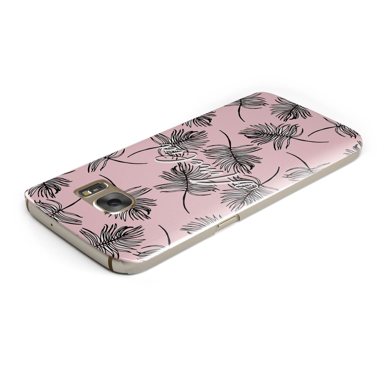 Personalised Pink Monochrome Tropical Leaf Samsung Galaxy Case Top Cutout