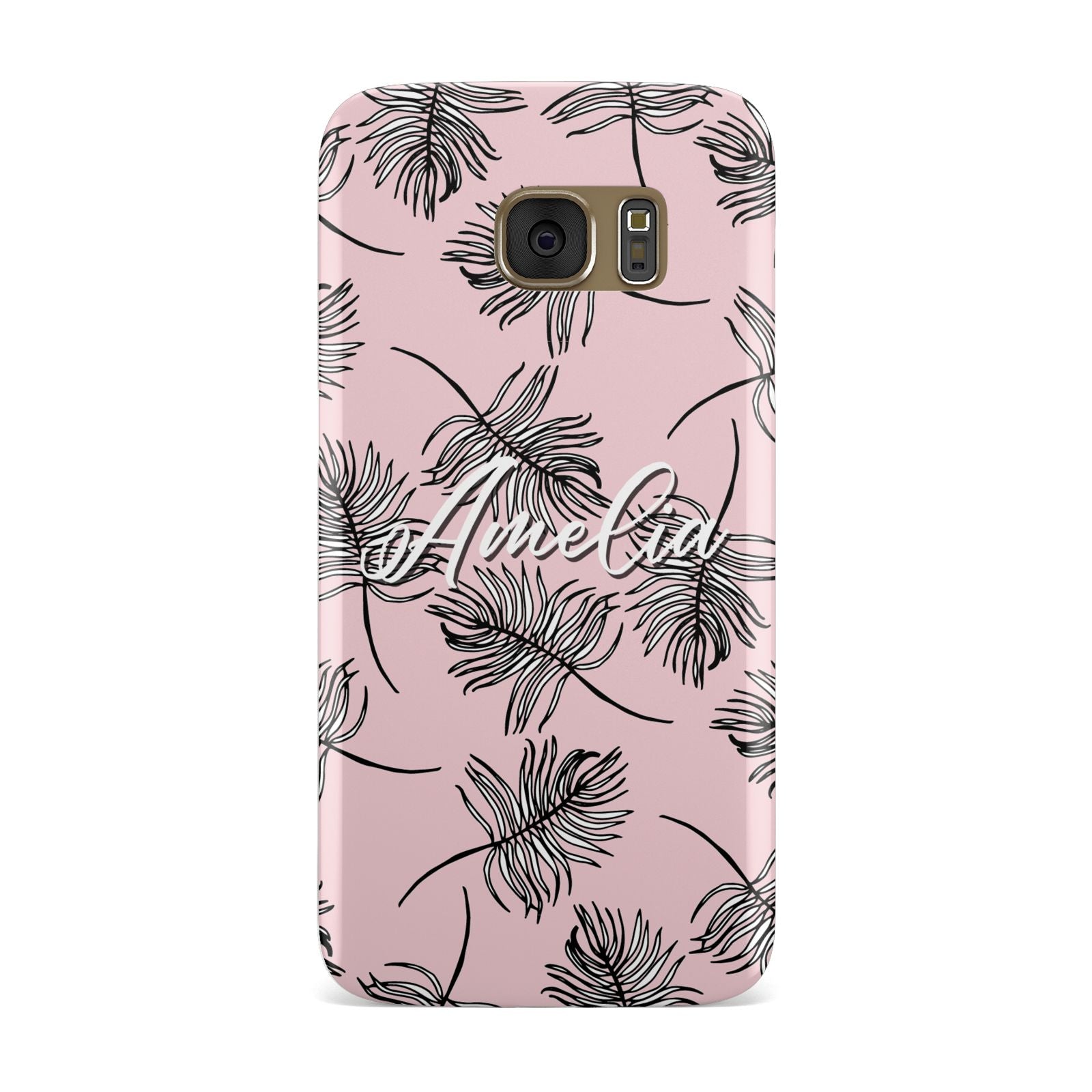 Personalised Pink Monochrome Tropical Leaf Samsung Galaxy Case