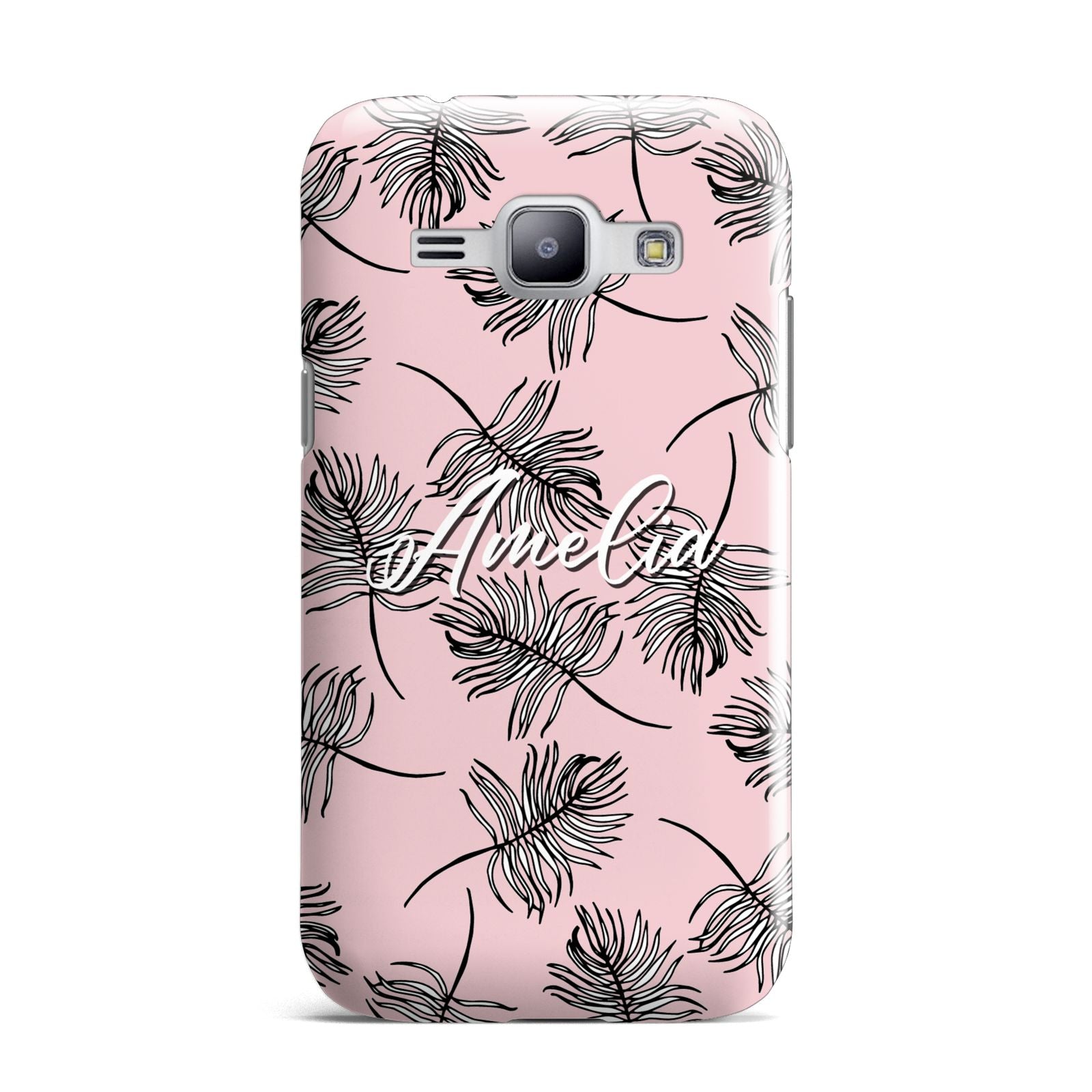 Personalised Pink Monochrome Tropical Leaf Samsung Galaxy J1 2015 Case