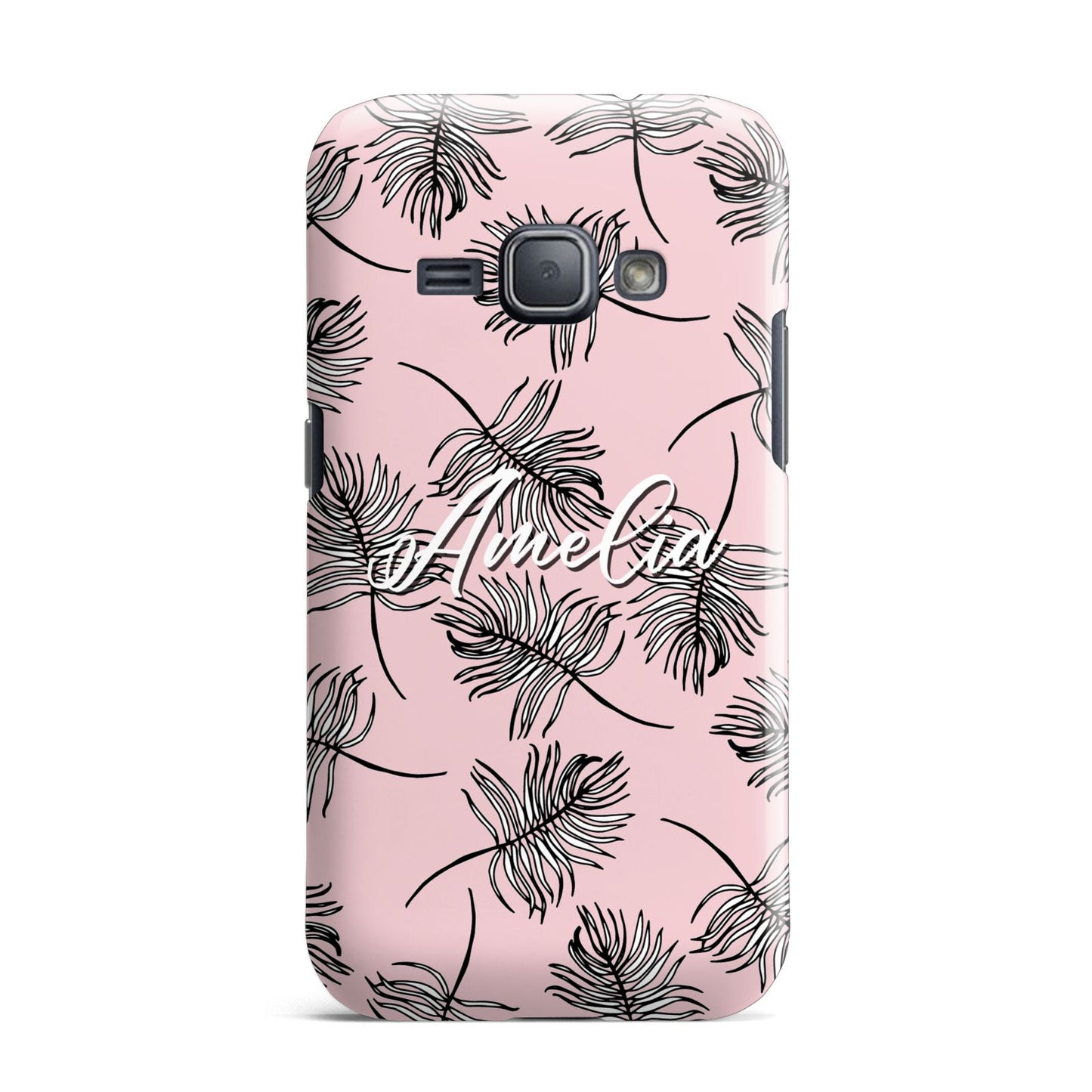 Personalised Pink Monochrome Tropical Leaf Samsung Galaxy J1 2016 Case