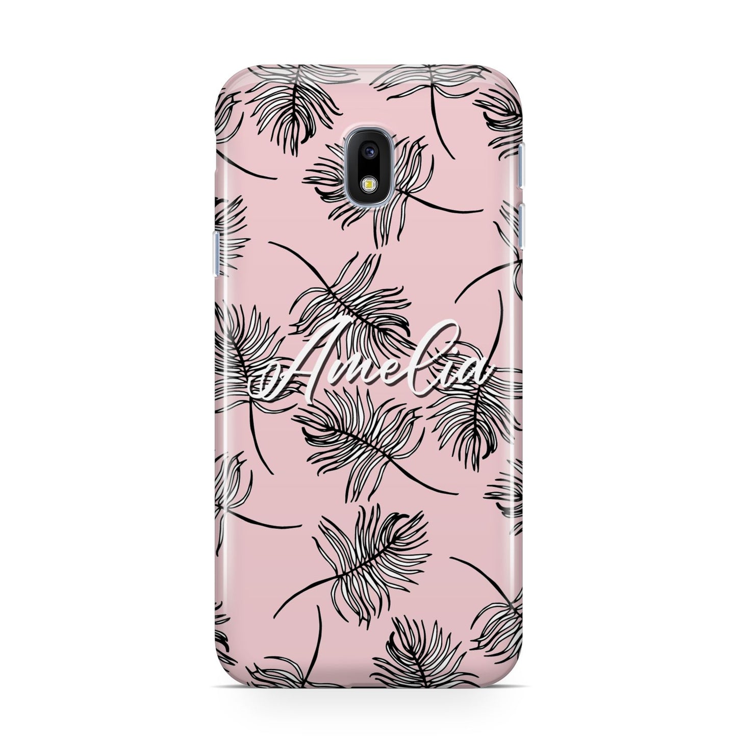 Personalised Pink Monochrome Tropical Leaf Samsung Galaxy J3 2017 Case