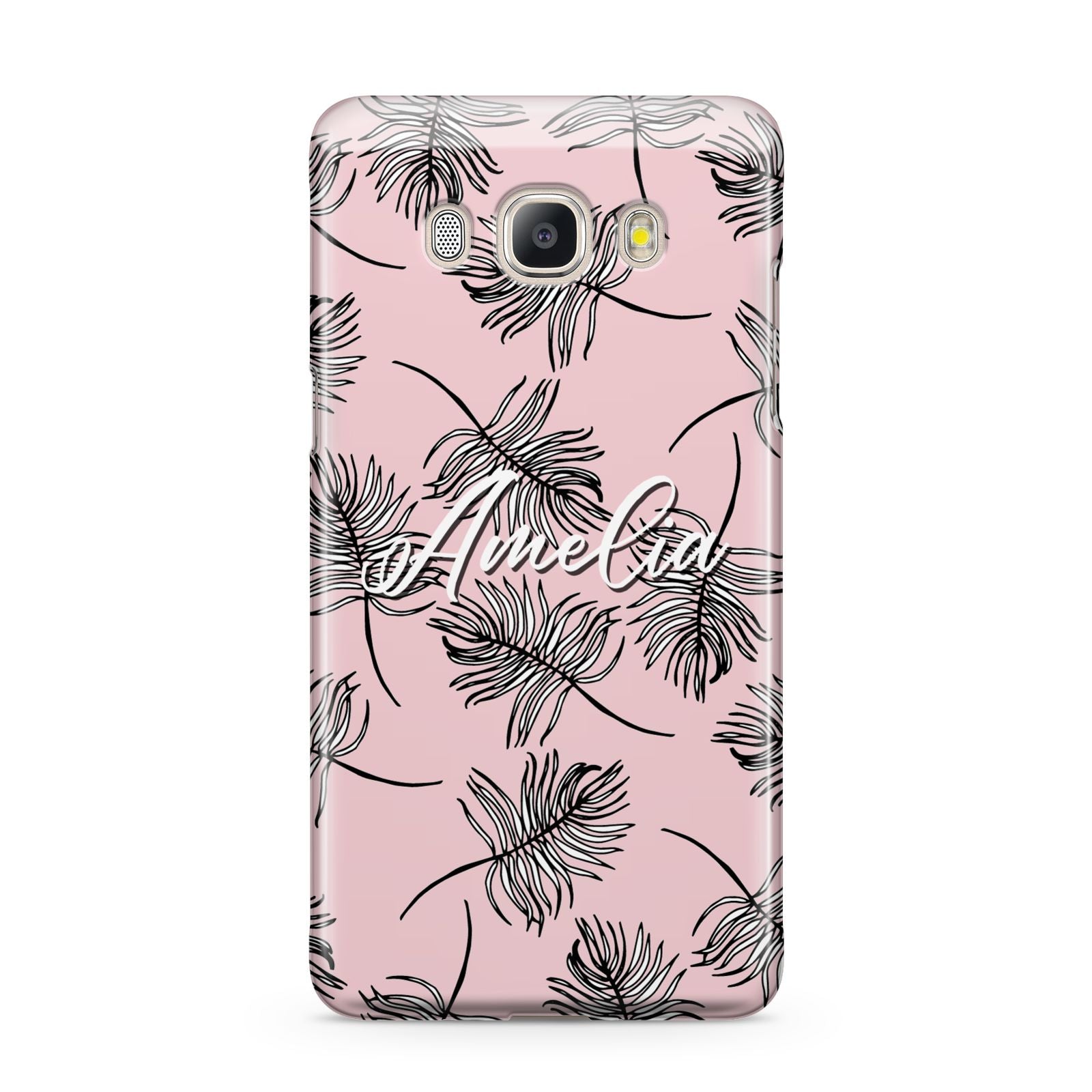 Personalised Pink Monochrome Tropical Leaf Samsung Galaxy J5 2016 Case