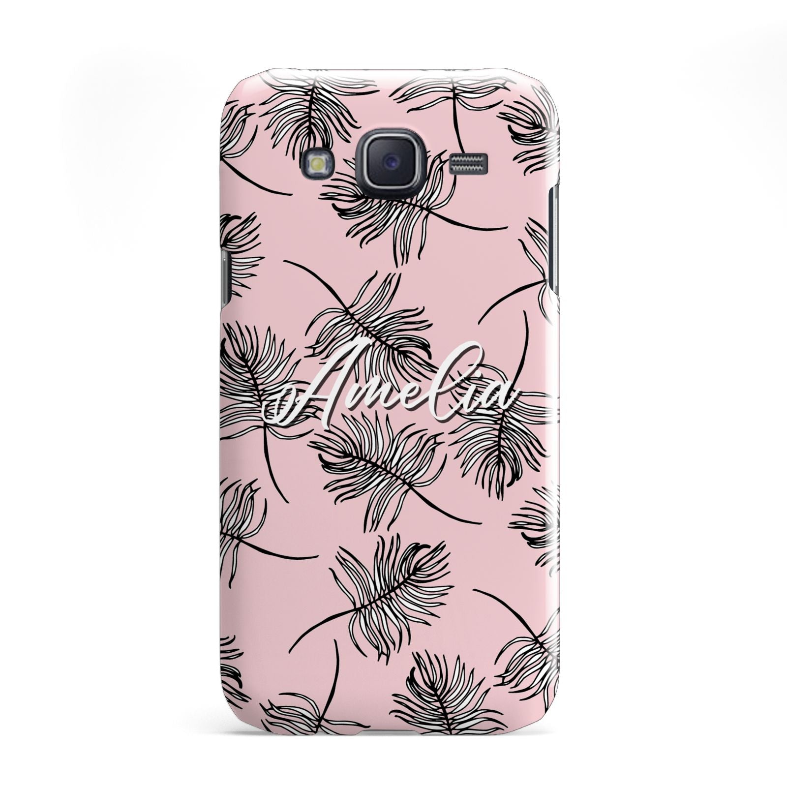 Personalised Pink Monochrome Tropical Leaf Samsung Galaxy J5 Case