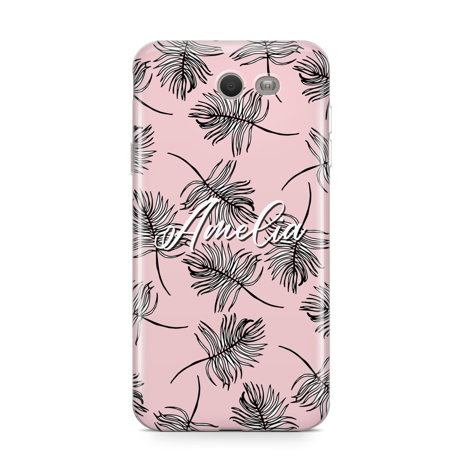 Personalised Pink Monochrome Tropical Leaf Samsung Galaxy J7 2017 Case