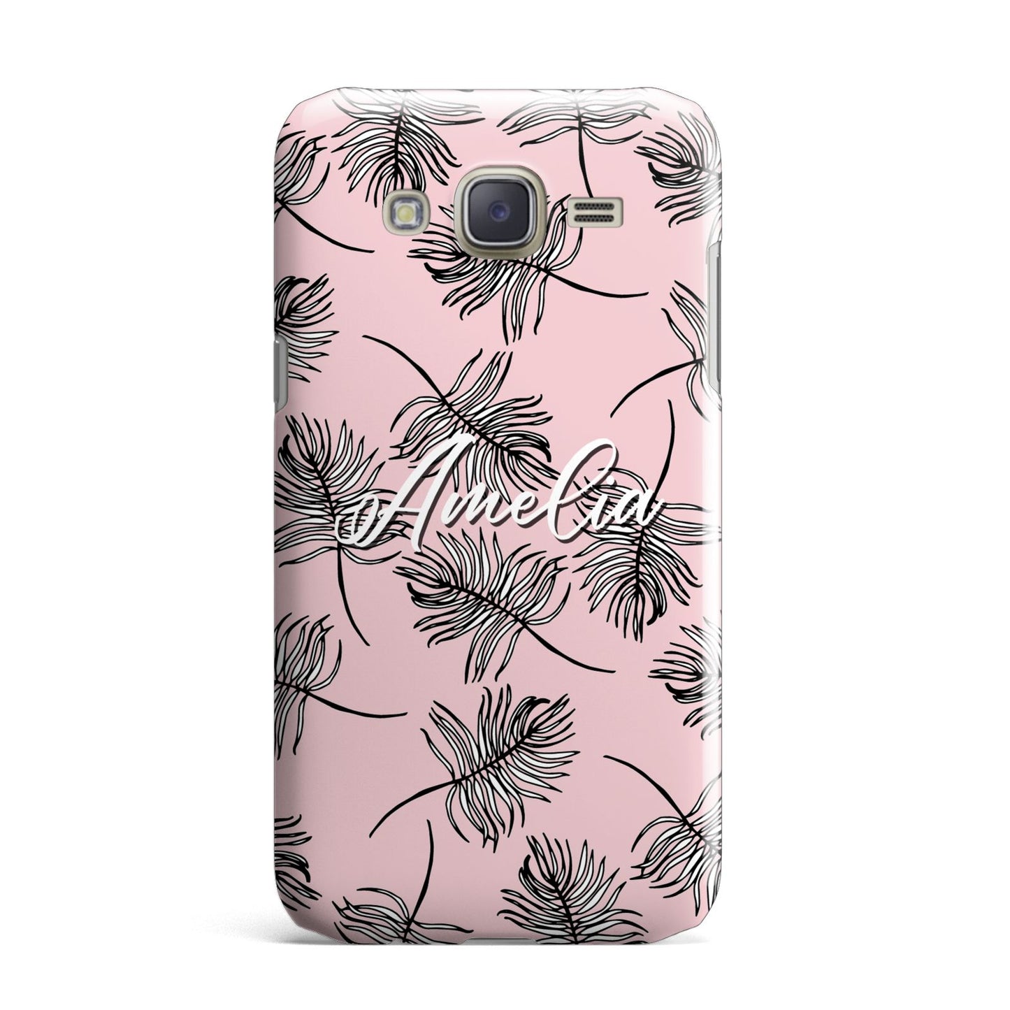 Personalised Pink Monochrome Tropical Leaf Samsung Galaxy J7 Case
