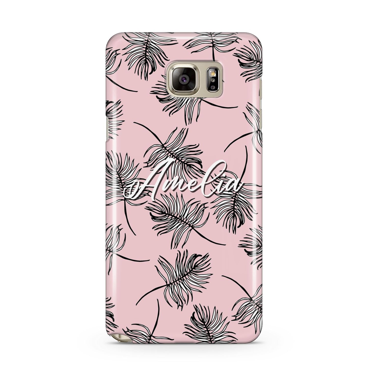 Personalised Pink Monochrome Tropical Leaf Samsung Galaxy Note 5 Case