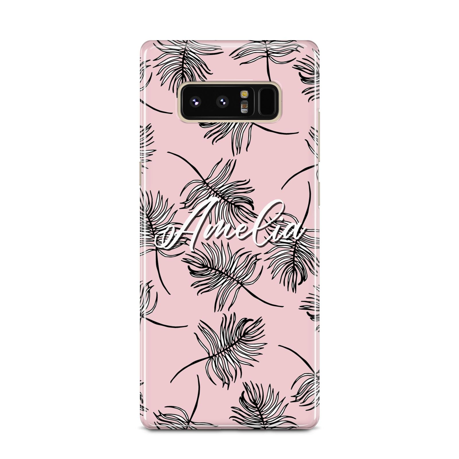 Personalised Pink Monochrome Tropical Leaf Samsung Galaxy Note 8 Case