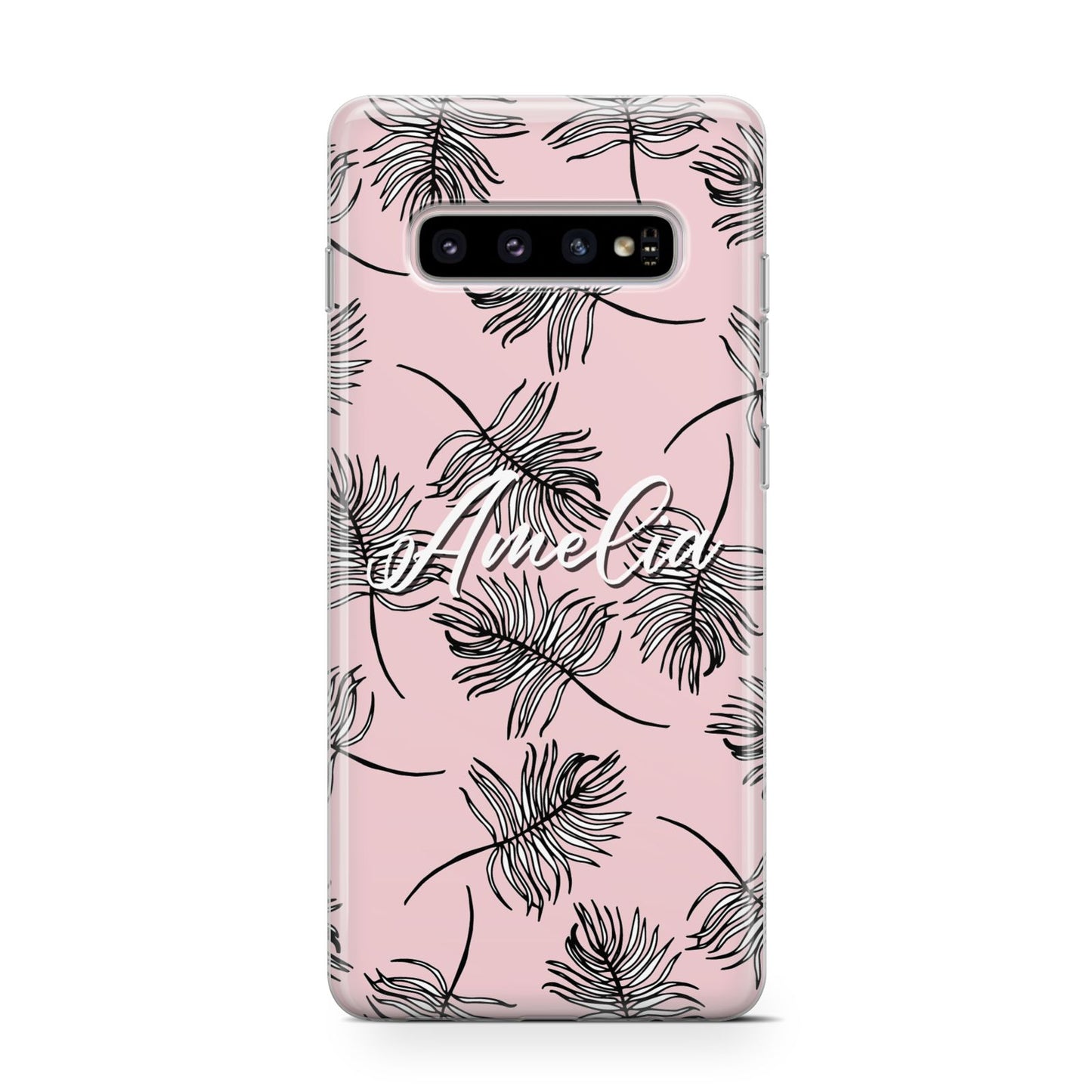 Personalised Pink Monochrome Tropical Leaf Samsung Galaxy S10 Case