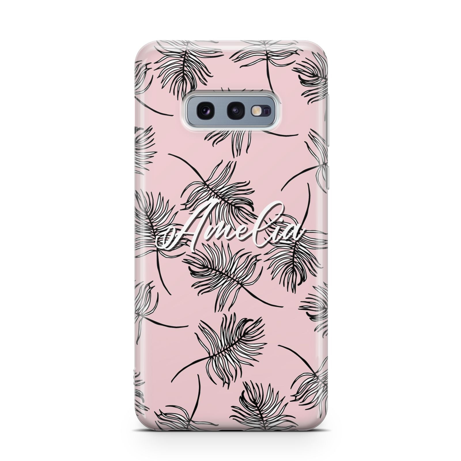 Personalised Pink Monochrome Tropical Leaf Samsung Galaxy S10E Case