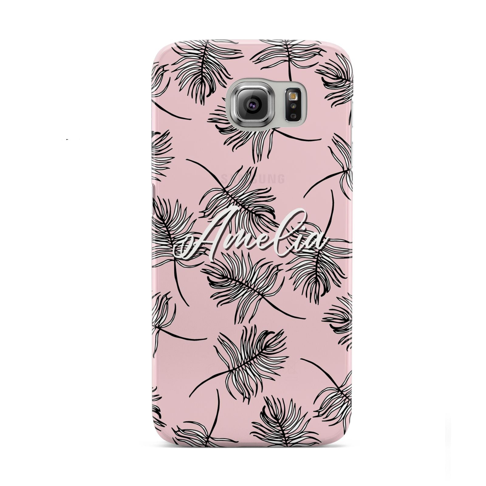 Personalised Pink Monochrome Tropical Leaf Samsung Galaxy S6 Case