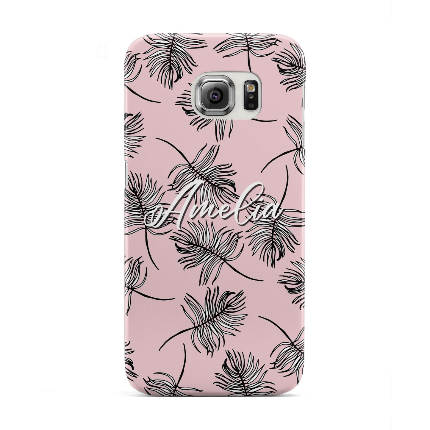 Personalised Pink Monochrome Tropical Leaf Samsung Galaxy S6 Edge Case