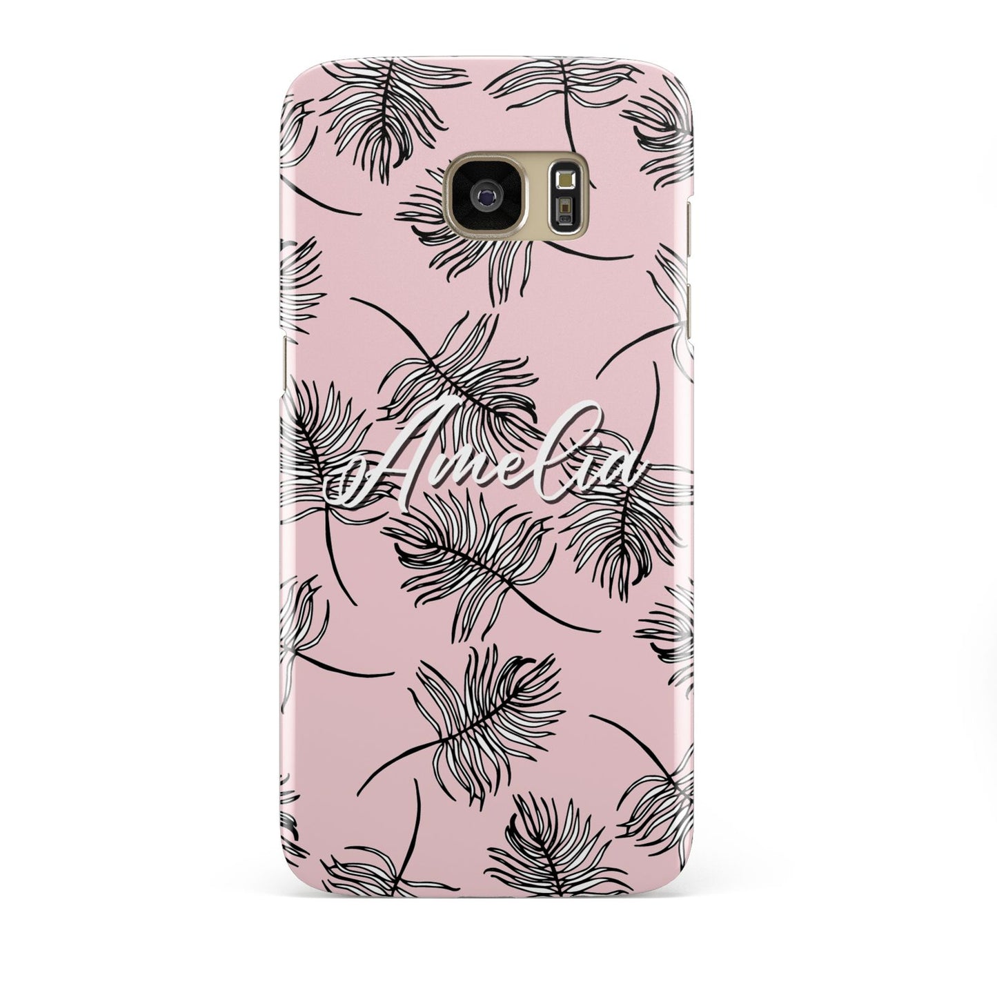 Personalised Pink Monochrome Tropical Leaf Samsung Galaxy S7 Edge Case