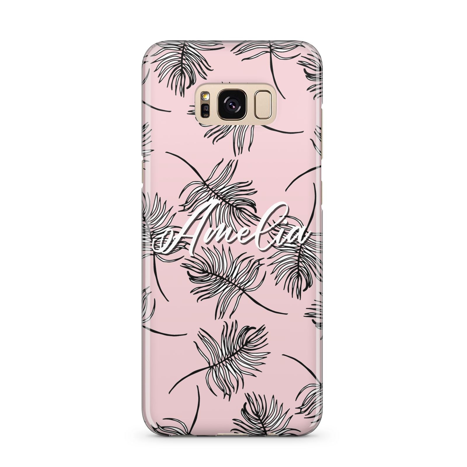 Personalised Pink Monochrome Tropical Leaf Samsung Galaxy S8 Plus Case