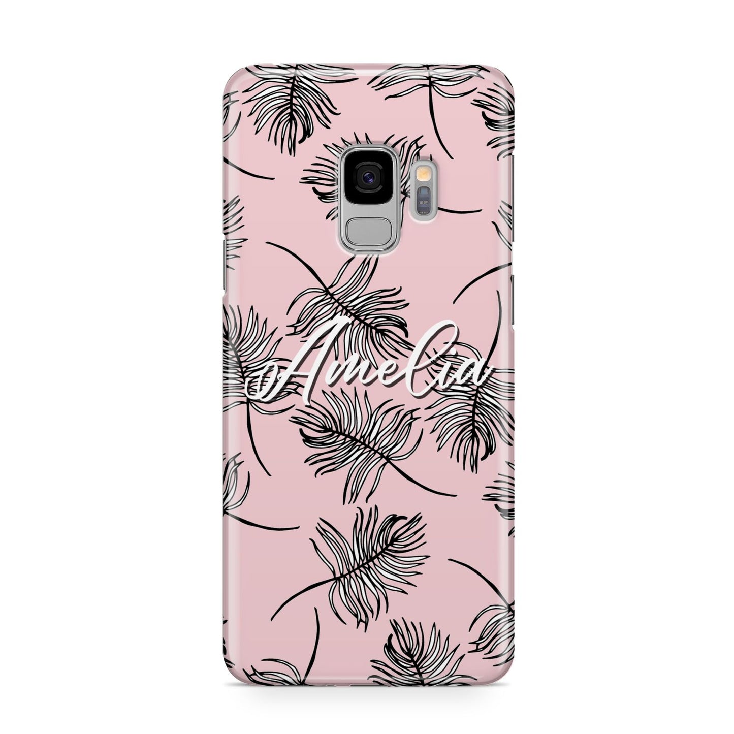 Personalised Pink Monochrome Tropical Leaf Samsung Galaxy S9 Case