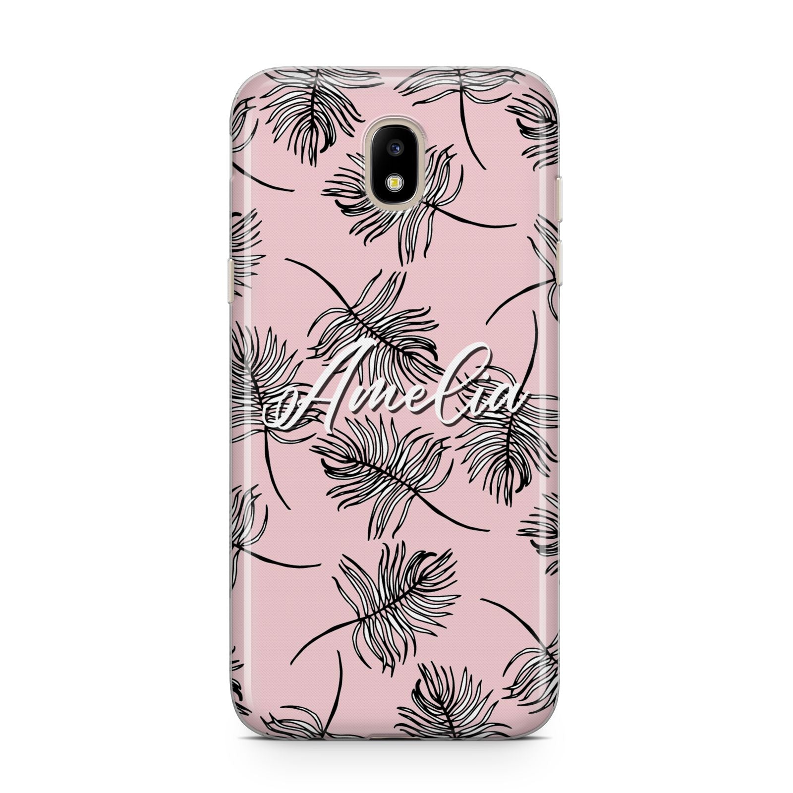 Personalised Pink Monochrome Tropical Leaf Samsung J5 2017 Case