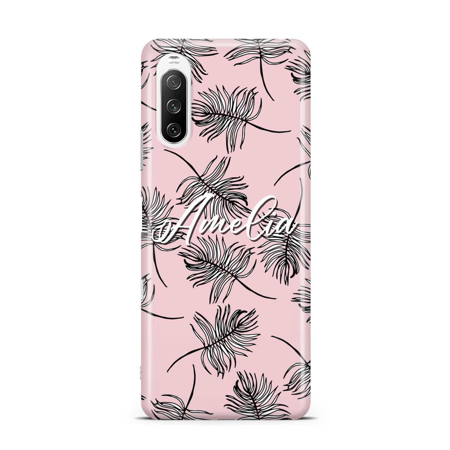 Personalised Pink Monochrome Tropical Leaf Sony Xperia 10 III Case