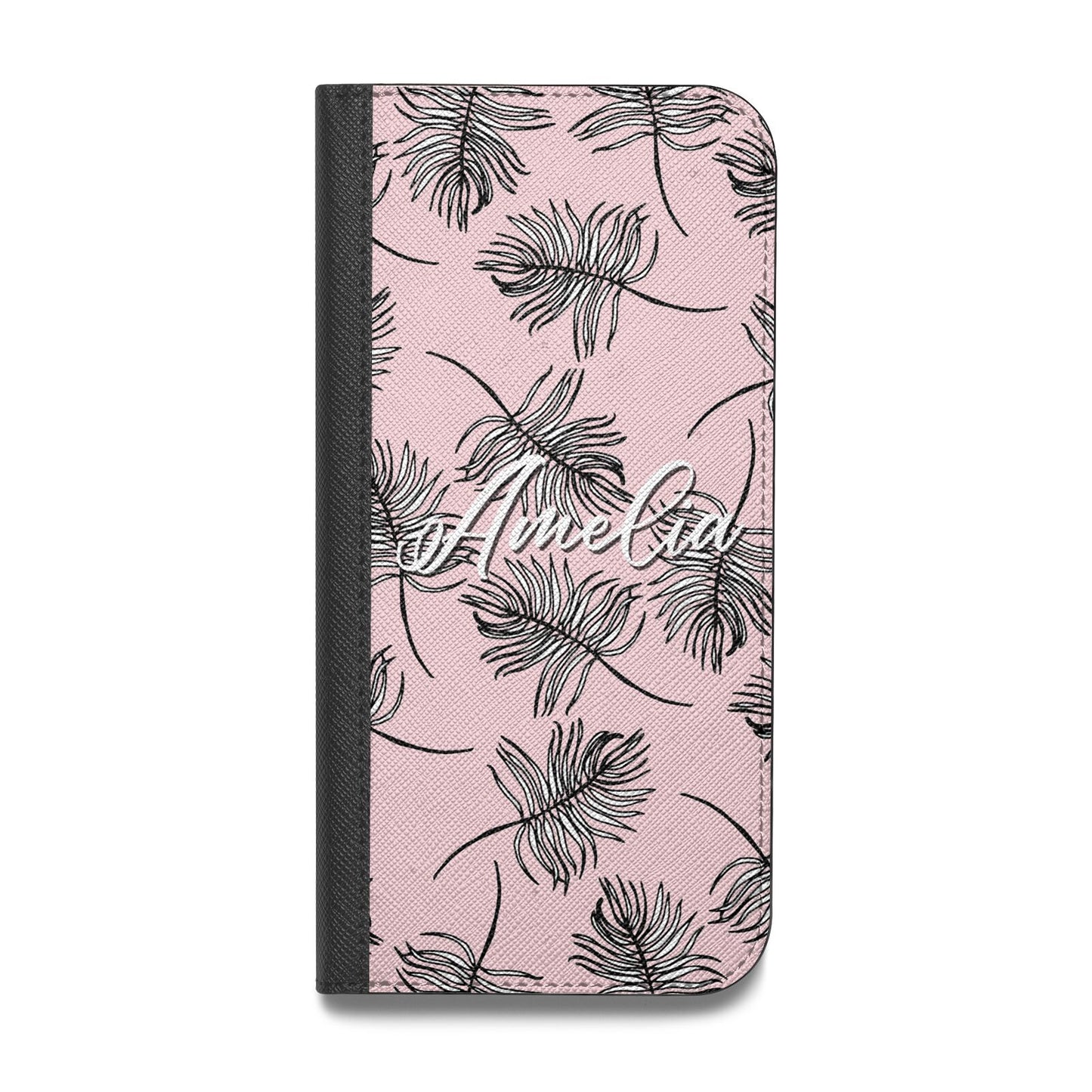 Personalised Pink Monochrome Tropical Leaf Vegan Leather Flip Samsung Case