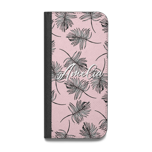 Personalised Pink Monochrome Tropical Leaf Vegan Leather Flip Samsung Case