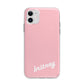Personalised Pink Name Apple iPhone 11 in White with Bumper Case