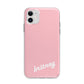 Personalised Pink Name Apple iPhone 11 in White with Bumper Case