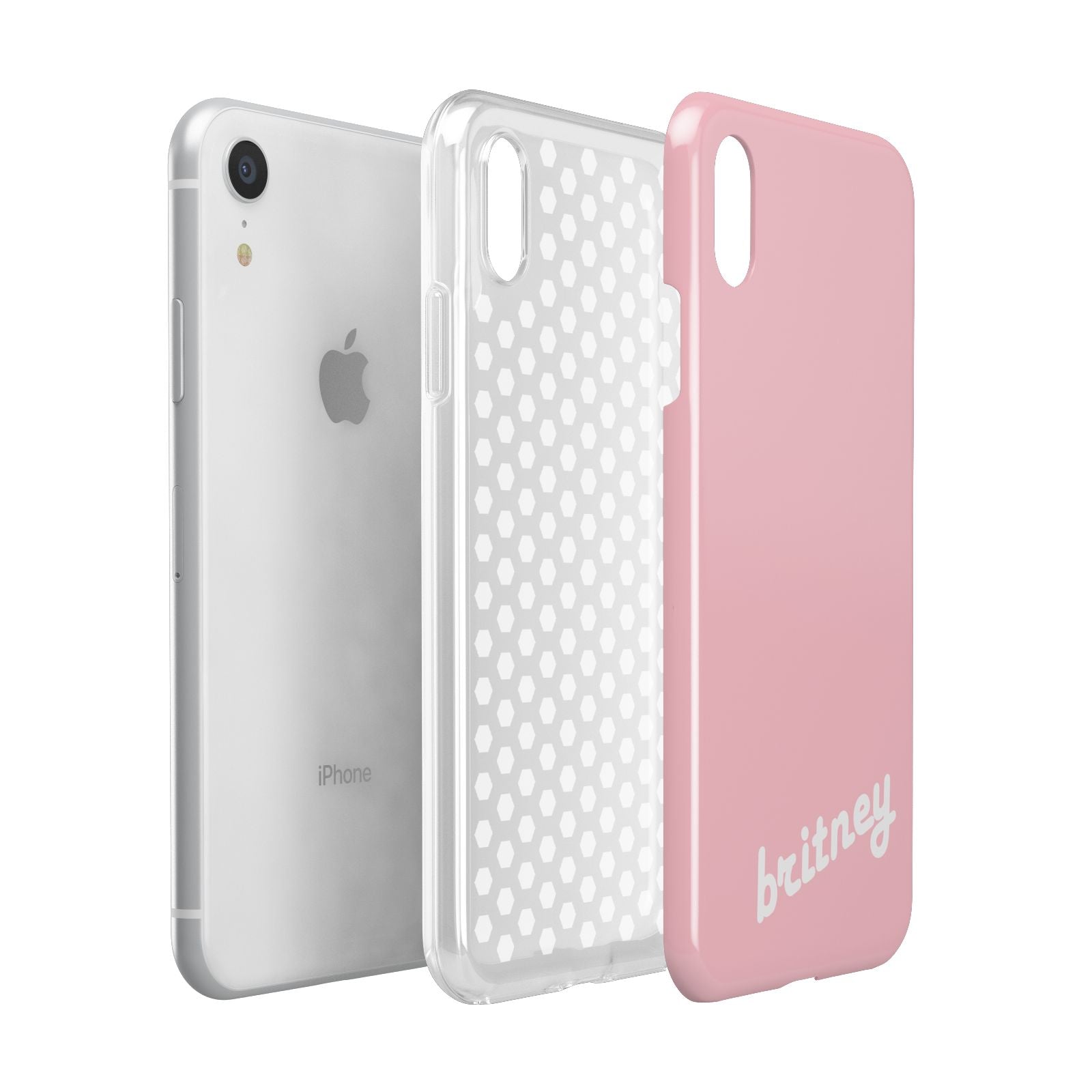 Personalised Pink Name Apple iPhone XR White 3D Tough Case Expanded view
