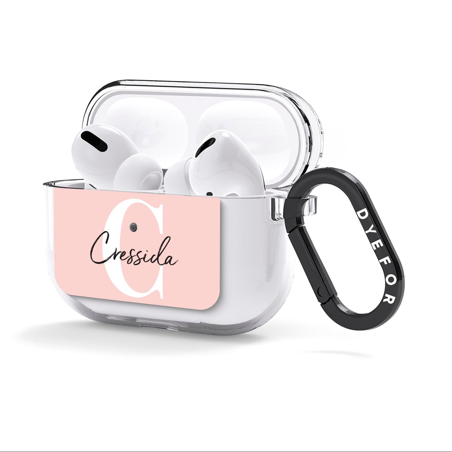 Personalised Pink Name and Initial AirPods Clear Case 3rd Gen Side Image
