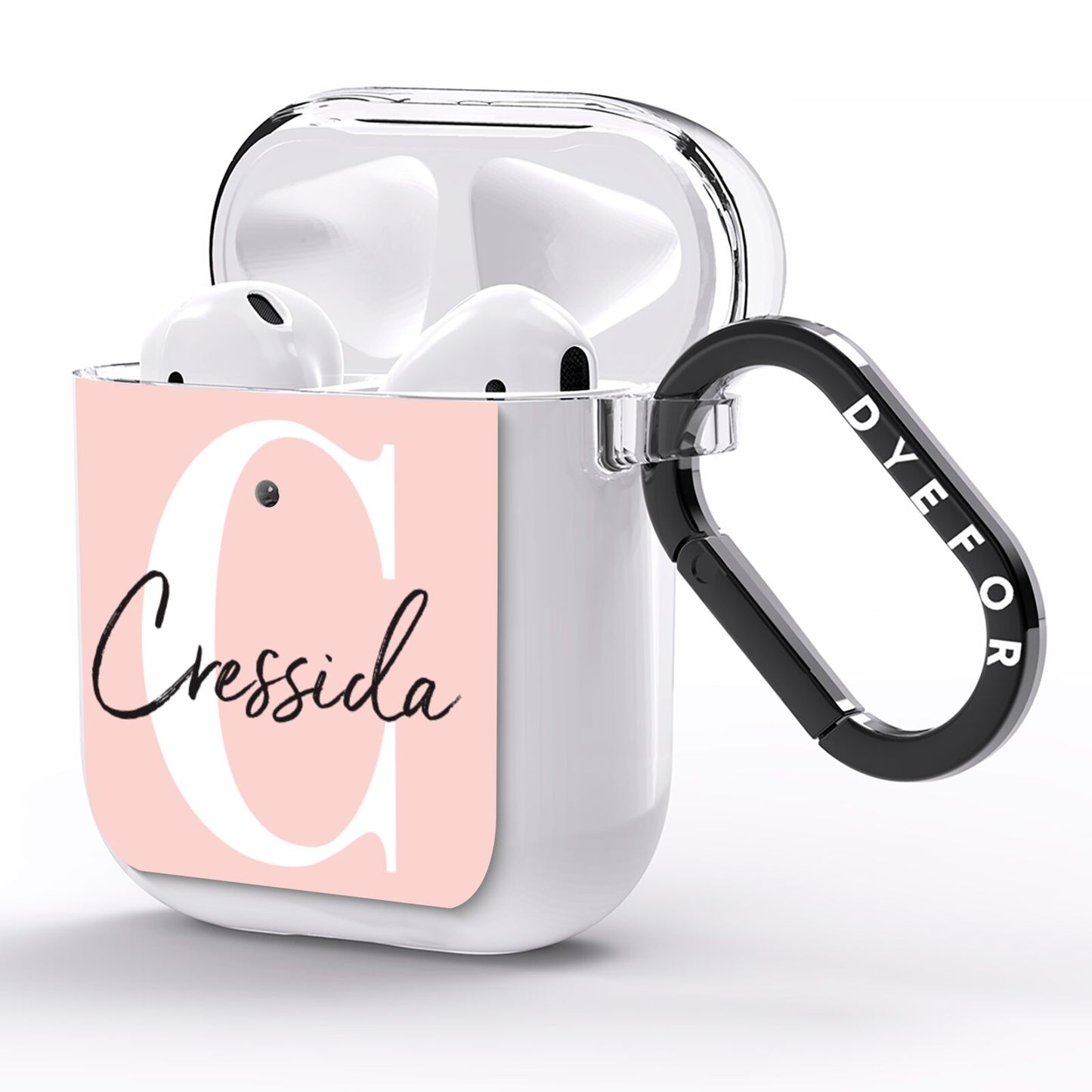 Personalised Pink Name and Initial AirPods Clear Case Side Image