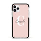 Personalised Pink Name and Initial Apple iPhone 11 Pro in Silver with Black Impact Case