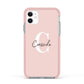 Personalised Pink Name and Initial Apple iPhone 11 in White with Pink Impact Case