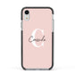 Personalised Pink Name and Initial Apple iPhone XR Impact Case Black Edge on Silver Phone