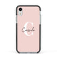 Personalised Pink Name and Initial Apple iPhone XR Impact Case Black Edge on Silver Phone