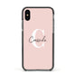Personalised Pink Name and Initial Apple iPhone Xs Impact Case Black Edge on Black Phone
