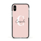 Personalised Pink Name and Initial Apple iPhone Xs Impact Case Black Edge on Silver Phone