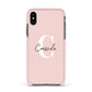 Personalised Pink Name and Initial Apple iPhone Xs Impact Case Pink Edge on Black Phone