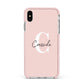 Personalised Pink Name and Initial Apple iPhone Xs Max Impact Case Pink Edge on Silver Phone