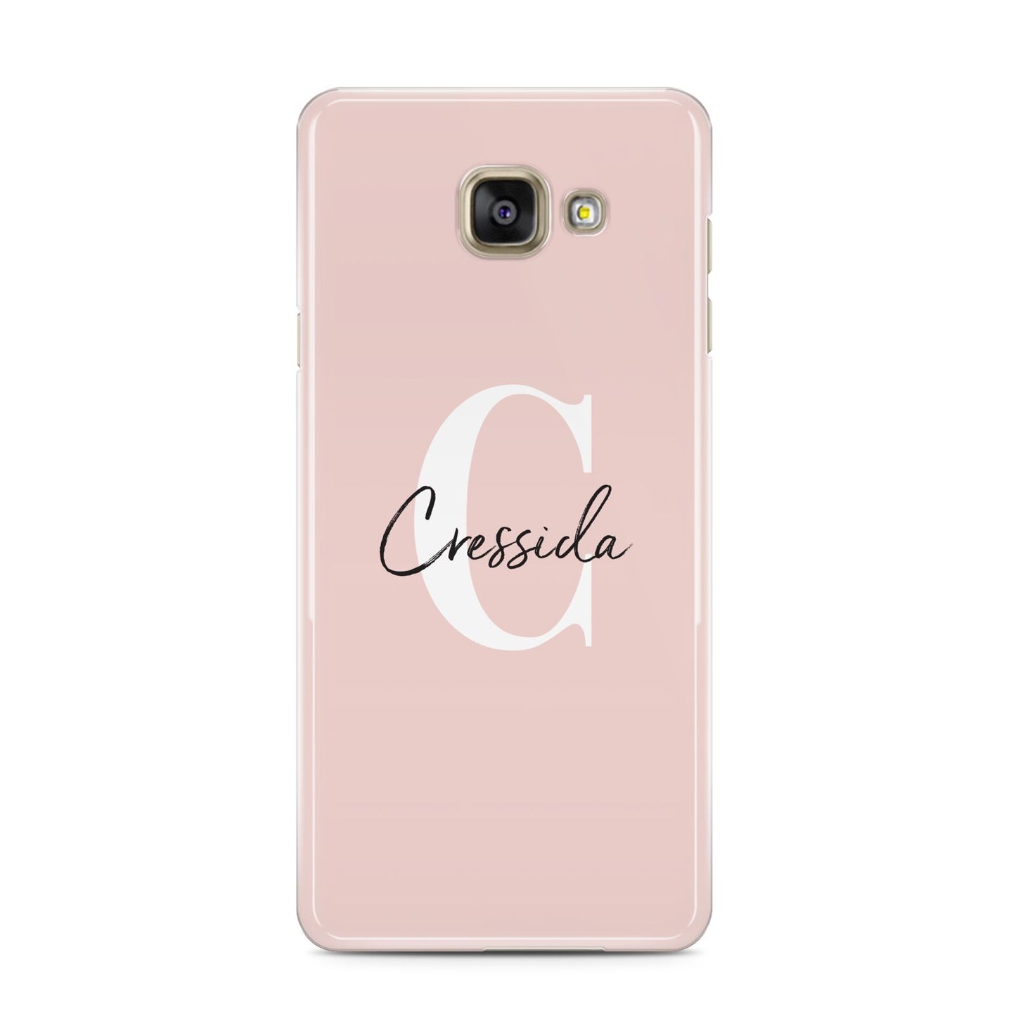 Personalised Pink Name and Initial Samsung Galaxy A3 2016 Case on gold phone