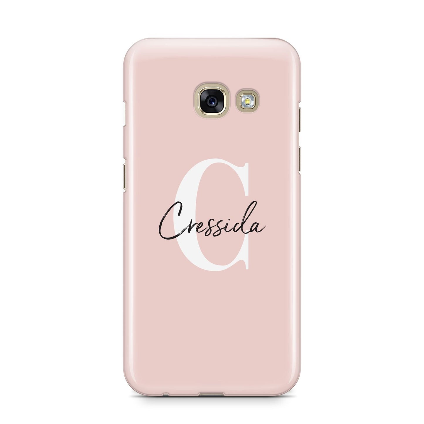 Personalised Pink Name and Initial Samsung Galaxy A3 2017 Case on gold phone