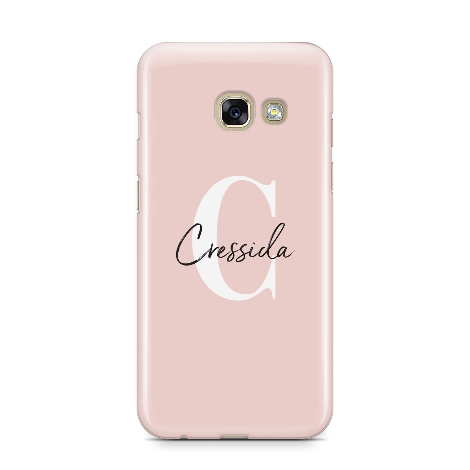 Personalised Pink Name and Initial Samsung Galaxy A3 2017 Case on gold phone