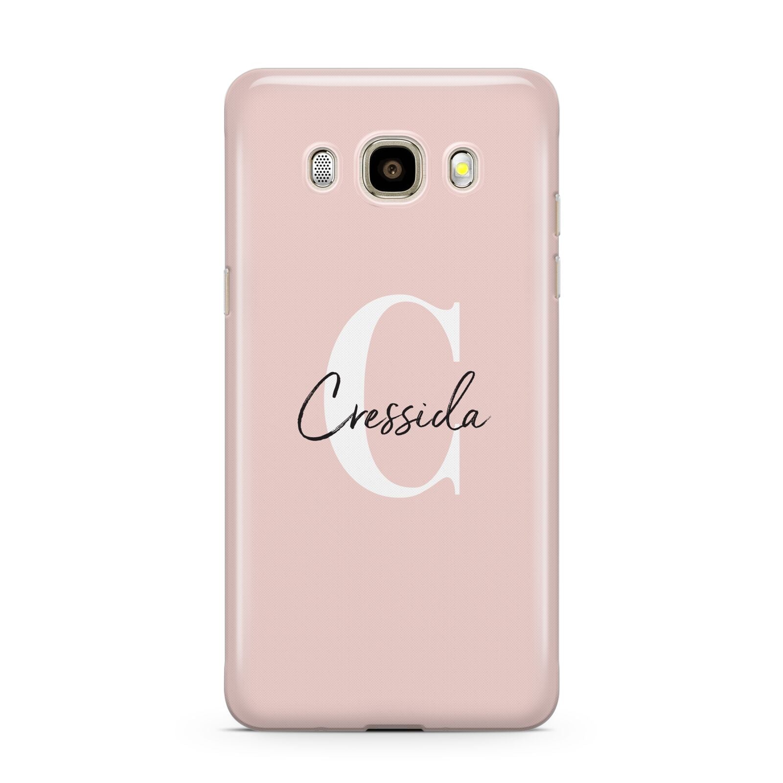 Personalised Pink Name and Initial Samsung Galaxy J7 2016 Case on gold phone